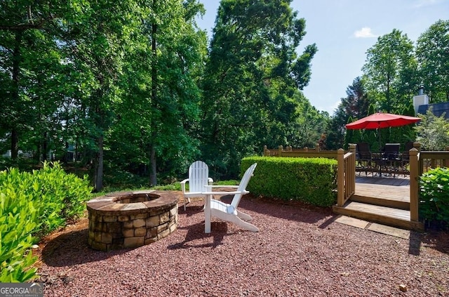 3350 Serenade Ct, Alpharetta, GA 30004 - view of patio / terrace featuring an outdoor fire pit, outdoor dining space, and a wooden deck