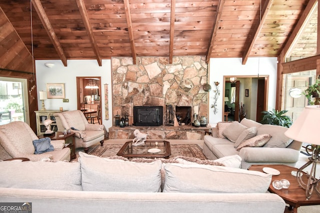 living room featuring wooden ceiling