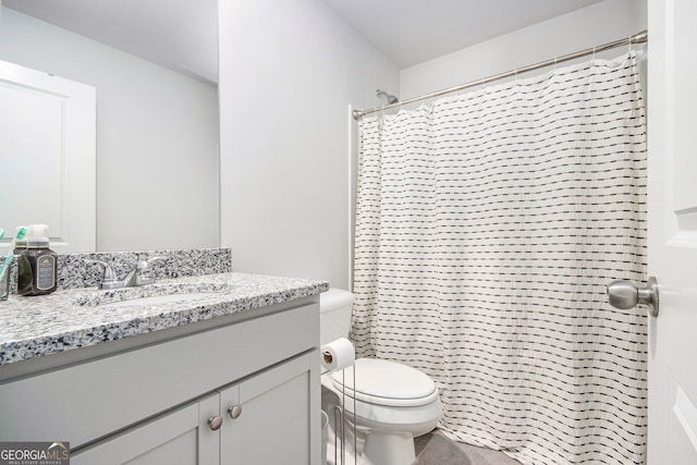 278 Lambert Overlook Cir, Carrollton, GA 30117 - bathroom with toilet, vanity, and a shower with curtain