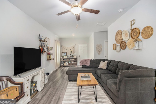 278 Lambert Overlook Cir, Carrollton, GA 30117 - living room with wood finished floors and ceiling fan