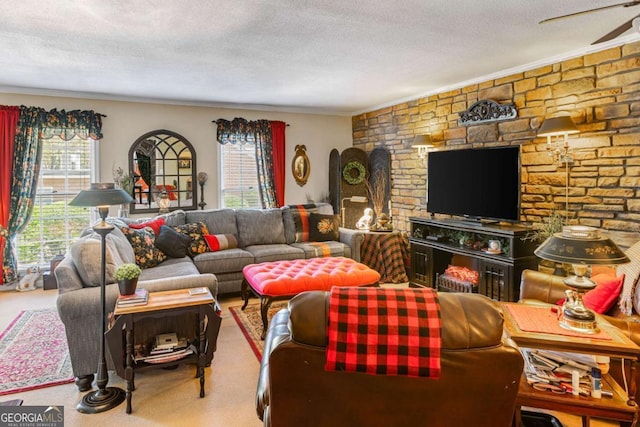 7 Stratford Dr, Athens, GA 30605 - living area featuring ornamental molding, a textured ceiling, and carpet floors