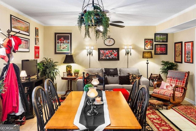 7 Stratford Dr, Athens, GA 30605 - tiled dining area with ornamental molding, ceiling fan, and baseboards