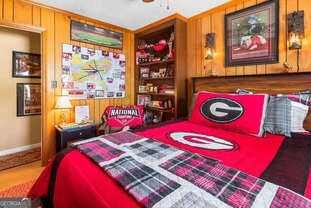 7 Stratford Dr, Athens, GA 30605 - carpeted bedroom with baseboards and wooden walls