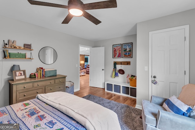 739 Rockford Creek Rd, Clarkesville, GA 30523 - bedroom featuring wood finished floors, a ceiling fan, and baseboards