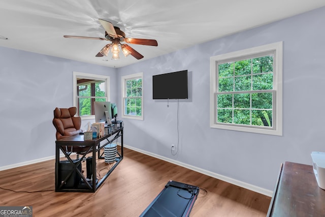 739 Rockford Creek Rd, Clarkesville, GA 30523 - office featuring ceiling fan, baseboards, and wood finished floors