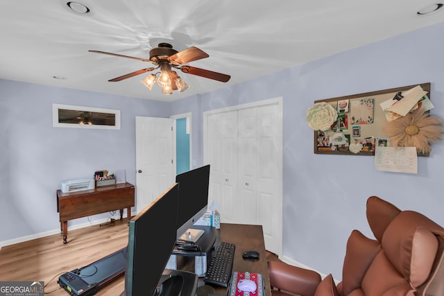 739 Rockford Creek Rd, Clarkesville, GA 30523 - office space with ceiling fan, wood finished floors, and baseboards