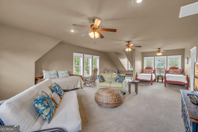 bedroom with carpet floors and recessed lighting