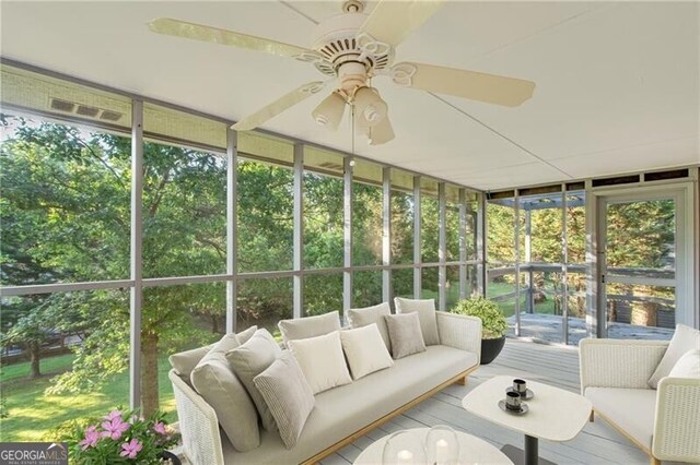 1471 Robinhood Trl, Gainesville, GA 30501 - sunroom featuring an outdoor hangout area and a ceiling fan