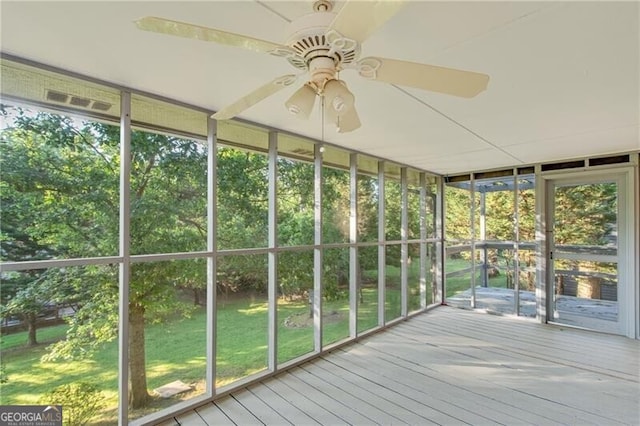 1471 Robinhood Trl, Gainesville, GA 30501 - unfurnished sunroom featuring a ceiling fan