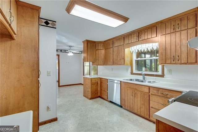 1471 Robinhood Trl, Gainesville, GA 30501 - kitchen with a sink, dishwasher, baseboards, and light flooring