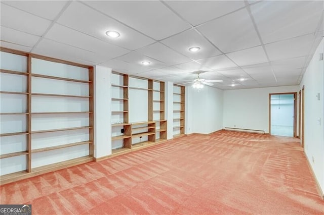 1471 Robinhood Trl, Gainesville, GA 30501 - below grade area with light colored carpet, ceiling fan, a baseboard heating unit, recessed lighting, and baseboards
