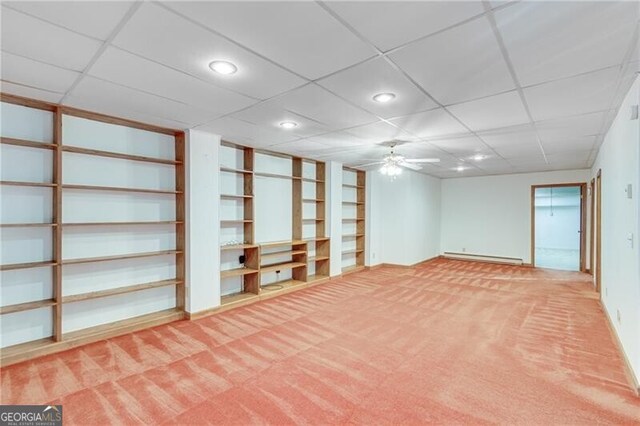 1471 Robinhood Trl, Gainesville, GA 30501 - empty room with light carpet, a ceiling fan, recessed lighting, a baseboard radiator, and a drop ceiling