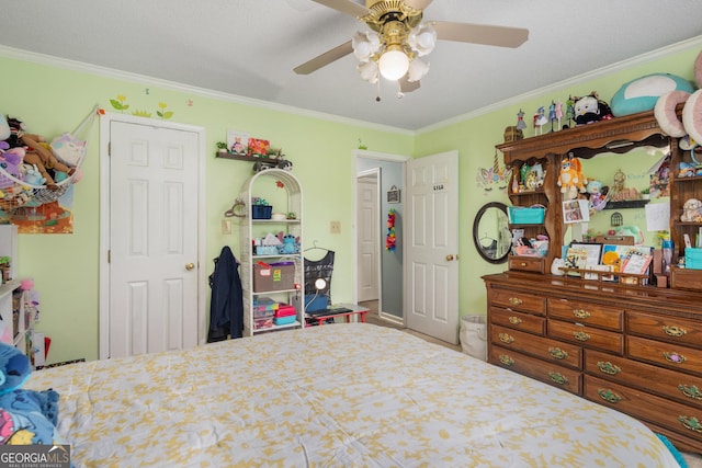 139 Heath Dr S, Macon, GA 31220 - bedroom with crown molding and ceiling fan