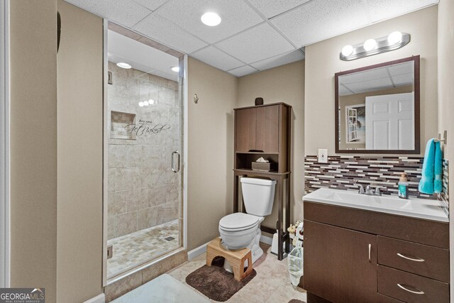 4010 Hamilton Mill Rd, Buford, GA 30519 - full bathroom featuring toilet, a shower stall, vanity, recessed lighting, and a drop ceiling