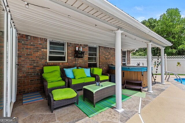 4010 Hamilton Mill Rd, Buford, GA 30519 - view of patio / terrace with a hot tub, fence, and an outdoor hangout area
