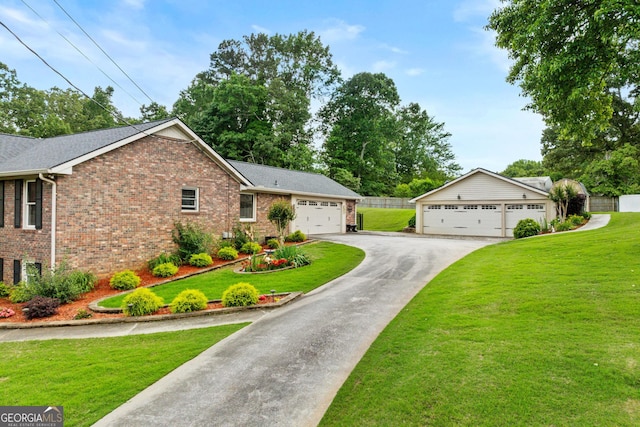4010 Hamilton Mill Rd, Buford, GA 30519 - view of front of property featuring brick siding, a front yard, and a garage