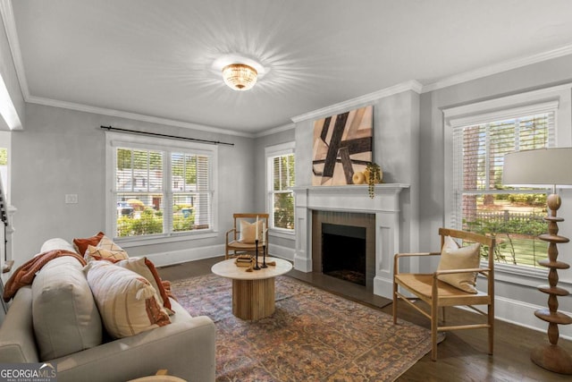2217 Virginia Pl NE, Atlanta, GA 30305 - living room with a fireplace, wood finished floors, and crown molding