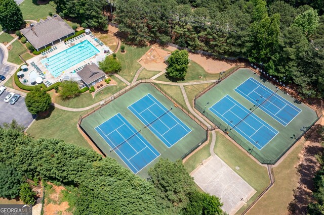5034 Kingsbridge Pass, Powder Springs, GA 30127 - aerial view of property and surrounding area with a pool area