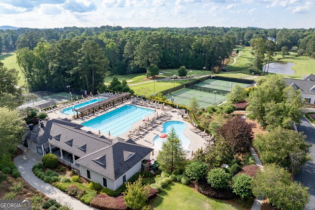 3353 Greenfield Dr, Marietta, GA 30068 - drone / aerial view of a pool, a large body of water, and a golf course