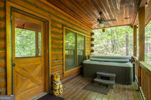 7 Ascherman Ct, Blue Ridge, GA 30513 - deck with a hot tub and a ceiling fan