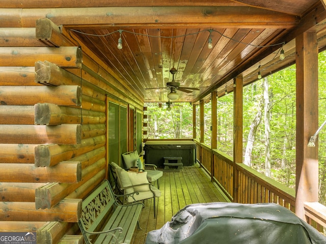 7 Ascherman Ct, Blue Ridge, GA 30513 - sunroom / solarium with a hot tub and a ceiling fan