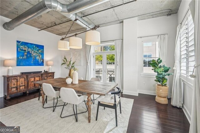 206 NE 11th St NE Unit Ph703, Atlanta, GA 30309 - dining room with hardwood / wood-style flooring, baseboards, and french doors