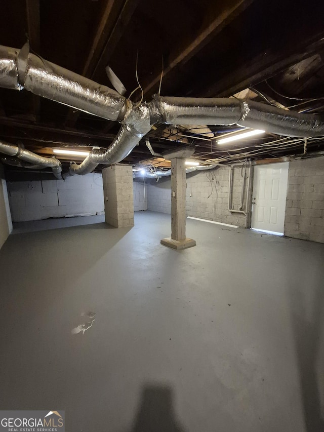 view of unfinished basement