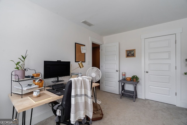 office with light carpet