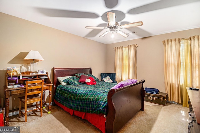 bedroom with carpet floors and ceiling fan