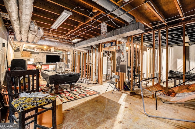 view of unfinished basement