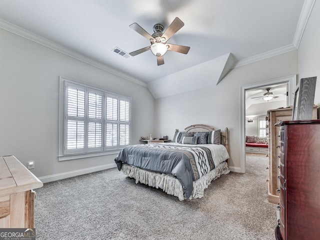 414 Candler Trl, Canton, GA 30115 - carpeted bedroom featuring crown molding, a ceiling fan, and vaulted ceiling