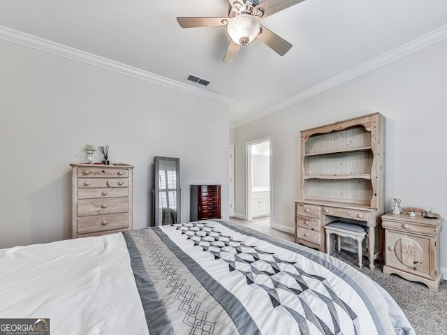 414 Candler Trl, Canton, GA 30115 - bedroom featuring carpet floors, crown molding, ceiling fan, and ensuite bathroom