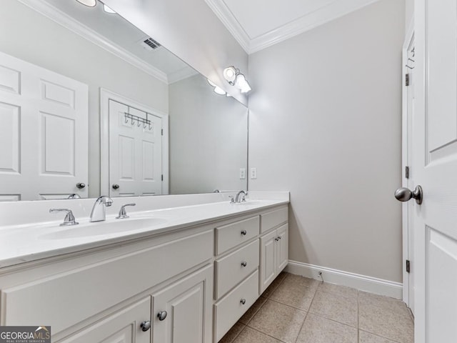 414 Candler Trl, Canton, GA 30115 - full bath featuring crown molding, double vanity, and tile patterned floors
