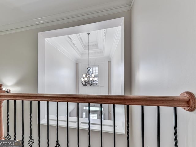 414 Candler Trl, Canton, GA 30115 - detailed view of crown molding, a chandelier, and a raised ceiling