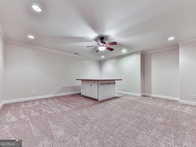 414 Candler Trl, Canton, GA 30115 - empty room featuring ceiling fan, recessed lighting, light colored carpet, and crown molding