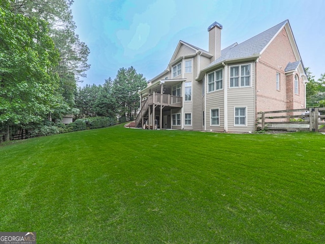 414 Candler Trl, Canton, GA 30115 - rear view of property with stairs, a wooden deck, and a chimney