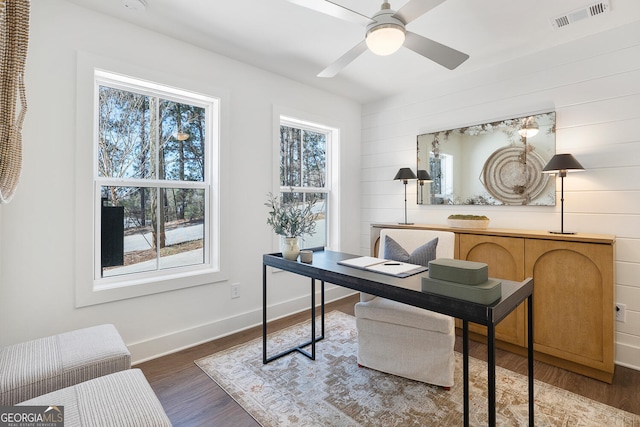 1429 Hazy Way Unit 309, Atlanta, GA 30315 - office featuring plenty of natural light, wood finished floors, a ceiling fan, and wood walls