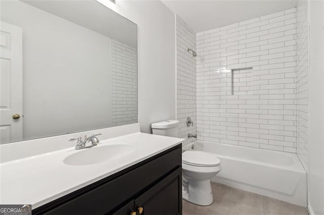 full bath featuring toilet, vanity, shower / bathtub combination, and tile patterned floors