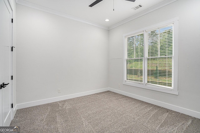 4276 Lindsey Way NE, Roswell, GA 30075 - spare room featuring crown molding, carpet, ceiling fan, baseboards, and recessed lighting