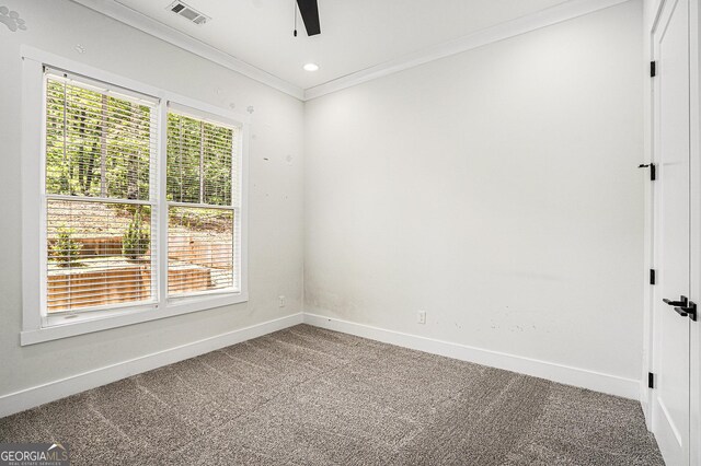 4276 Lindsey Way NE, Roswell, GA 30075 - carpeted empty room with ornamental molding, healthy amount of natural light, ceiling fan, and recessed lighting