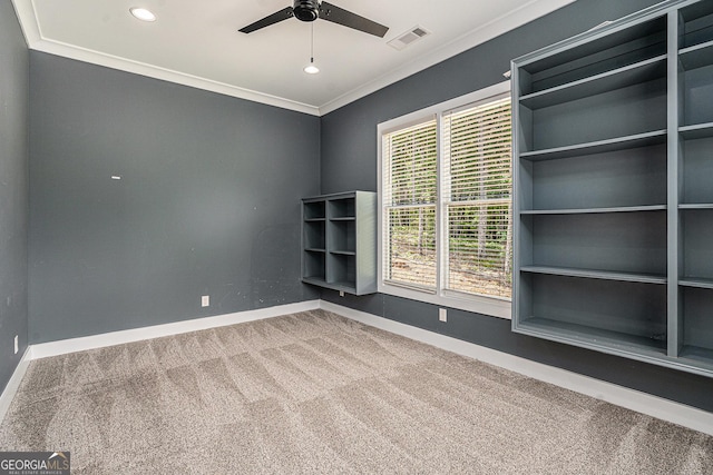 4276 Lindsey Way NE, Roswell, GA 30075 - carpeted spare room featuring baseboards, a ceiling fan, ornamental molding, and recessed lighting