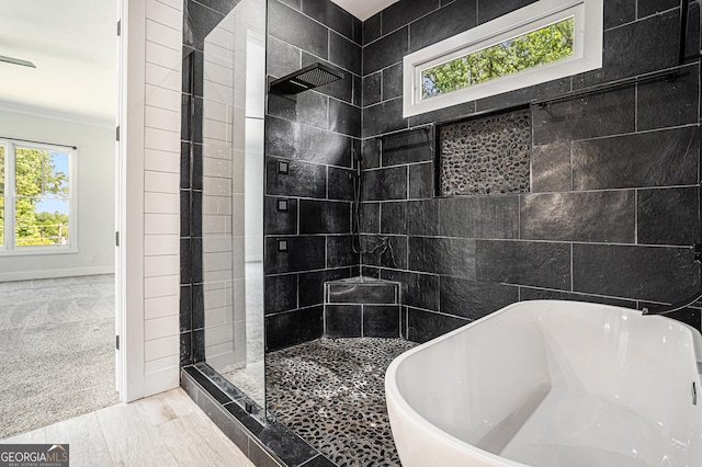 4276 Lindsey Way NE, Roswell, GA 30075 - full bath featuring a freestanding tub and tiled shower