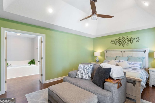 836 Palmetto Tyrone Rd, Sharpsburg, GA 30277 - bedroom featuring lofted ceiling, baseboards, recessed lighting, wood finished floors, and ceiling fan