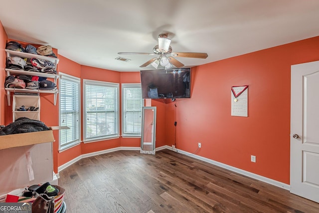 5342 Lakerock Dr SW, South Fulton, GA 30331 - unfurnished dining area with ceiling fan, wood finished floors, and baseboards