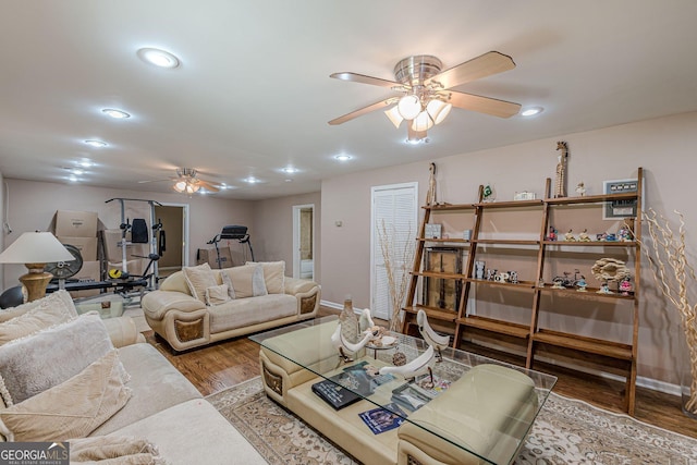 5342 Lakerock Dr SW, South Fulton, GA 30331 - living area with ceiling fan, wood finished floors, recessed lighting, and baseboards
