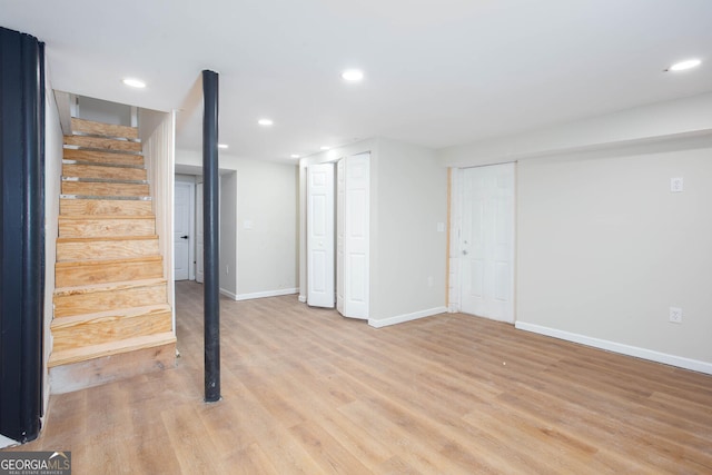 2131 Glendale Dr, Decatur, GA 30032 - finished basement featuring stairs, light wood-type flooring, baseboards, and recessed lighting