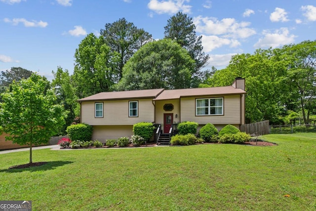 split foyer home with a chimney