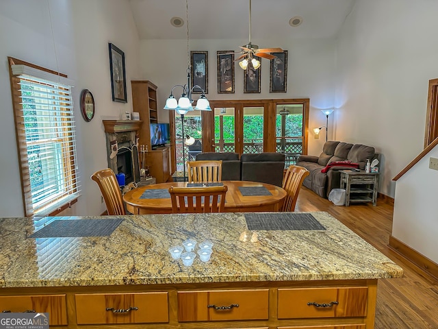 30 Putter Ln, Dillard, GA 30537 - dining area with a ceiling fan, plenty of natural light, high vaulted ceiling, and wood finished floors