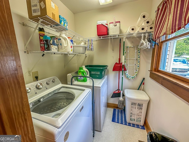 30 Putter Ln, Dillard, GA 30537 - laundry area featuring washing machine and dryer, baseboards, and tile patterned floors