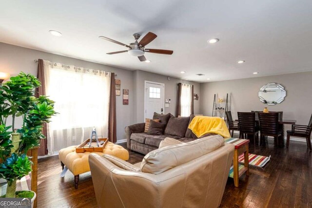 3224 Canary Ct, Decatur, GA 30032 - living area with recessed lighting, ceiling fan, and dark wood finished floors